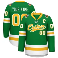 Kelly Green Gold-White Lace-Up Neck Hockey Jersey