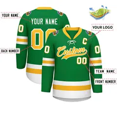 Kelly Green Gold-White Lace-Up Neck Hockey Jersey 2