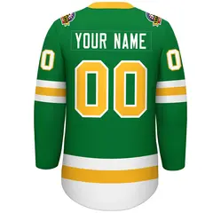 Kelly Green Gold-White Lace-Up Neck Hockey Jersey 4