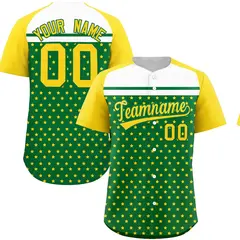 Kelly Green Gold-White Raglan Star Print Baseball Jersey 1