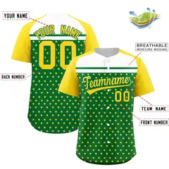 Kelly Green Gold-White Raglan Star Print Baseball Jersey 2