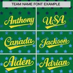Kelly Green Gold-White Raglan Star Print Baseball Jersey 3