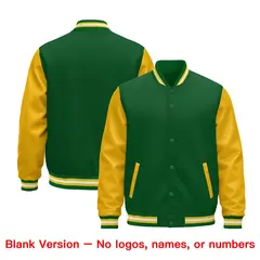 Kelly Green Gold White Raglan Varsity Full-Snap Leather Sleeves Letterman Jacket 4