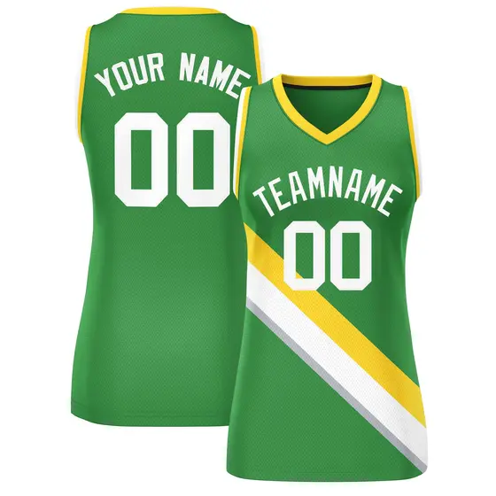 Women's Kelly Green Gold-White Slash Mesh Basketball Jersey