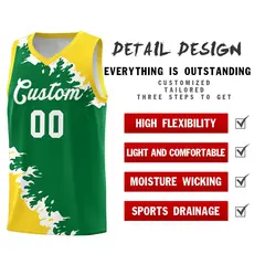 Kelly Green Gold-White Sparkle Print Basketball Kits 2
