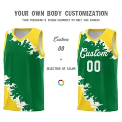 Kelly Green Gold-White Sparkle Print Basketball Kits 3