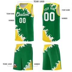 Kelly Green Gold-White Sparkle Print Basketball Kits 5