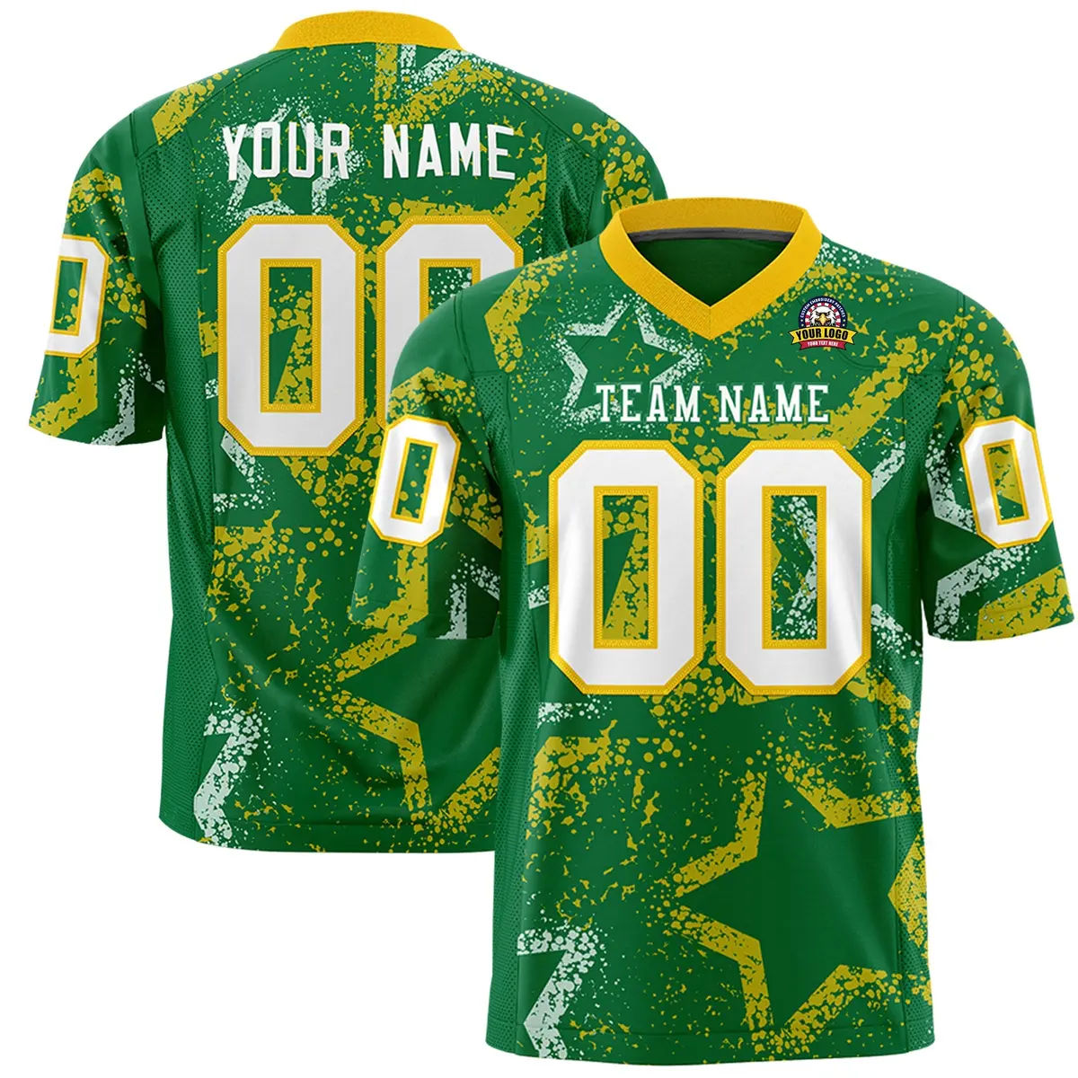 Kelly Green Gold-White Star Graffiti Football Jersey