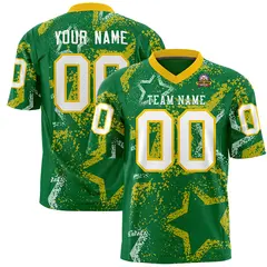 Kelly Green Gold-White Star Graffiti Football Jersey 1
