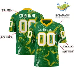Kelly Green Gold-White Star Graffiti Football Jersey 2