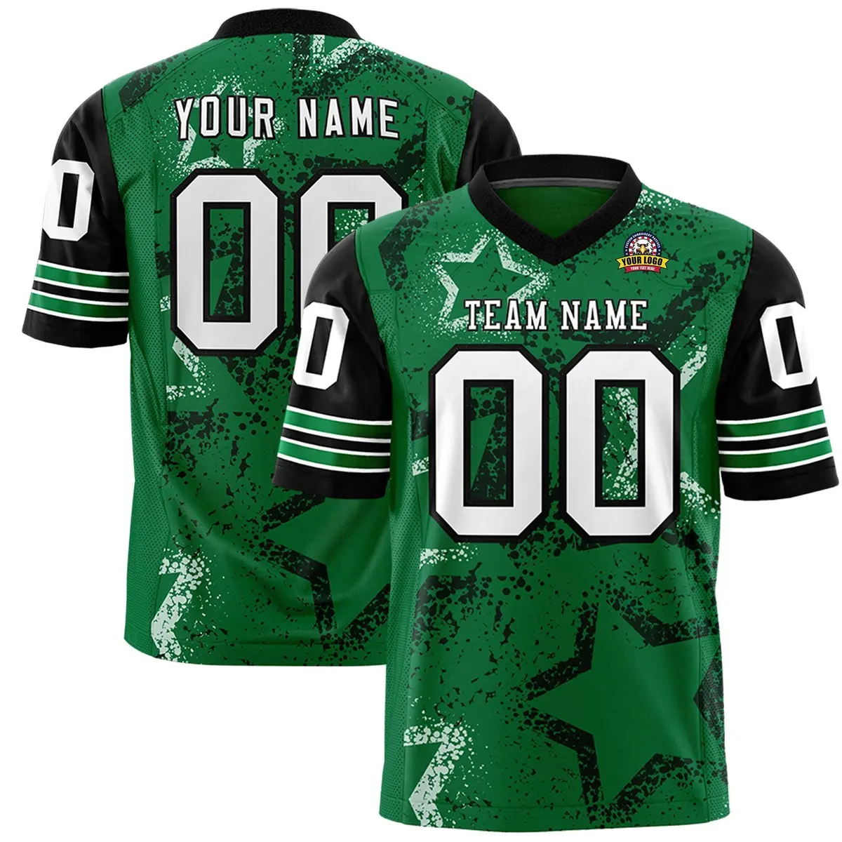 Kelly Green Gold White Star Pattern Football Jersey