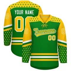 Kelly Green Gold White Star Series Lace-Up Neck Hockey Jersey 1