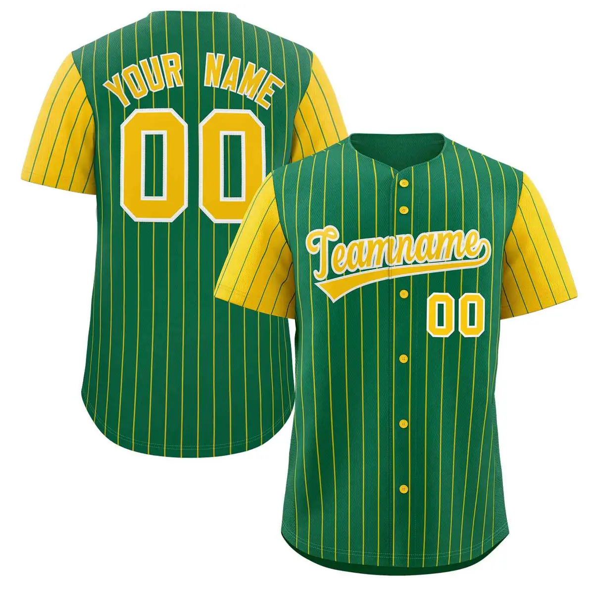 Kelly Green Gold-White Stripe Raglan Sleeves Baseball Jersey