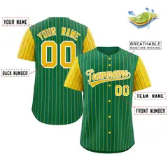 Kelly Green Gold-White Stripe Raglan Sleeves Baseball Jersey 2