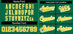 Kelly Green Gold-White Stripe Raglan Sleeves Baseball Jersey 3