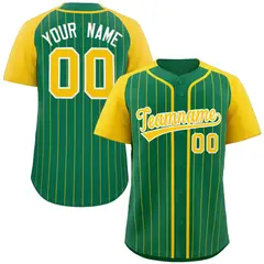 Kelly Green Gold-White Stripe Raglan Sleeves Baseball Jersey