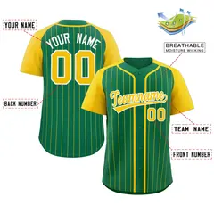 Kelly Green Gold-White Stripe Raglan Sleeves Baseball Jersey 2