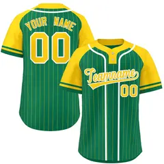 Kelly Green Gold-White Stripe Raglan Two-Button Softball Jersey 1