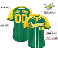 Kelly Green Gold-White Stripe Raglan Two-Button Softball Jersey 2