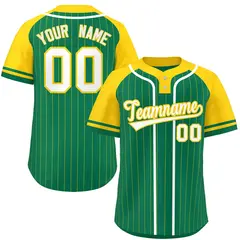 Kelly Green Gold-White Stripe Raglan Two-Button Softball Jersey 1
