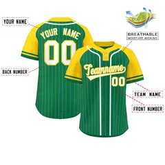 Kelly Green Gold-White Stripe Raglan Two-Button Softball Jersey 2