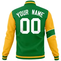 Kelly Green Gold-White Two Tone Split Letterman Varsity Jacket 6