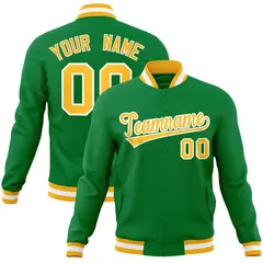 Kelly Green Gold-White Varsity Full-Snap Letterman Jacket