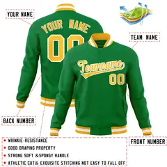 Kelly Green Gold-White Varsity Full-Snap Letterman Jacket 4