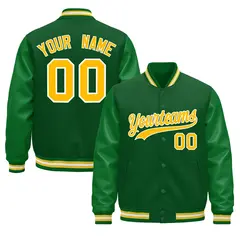 Kelly Green Gold White Varsity Jacket with Faux Leather Sleeves 1