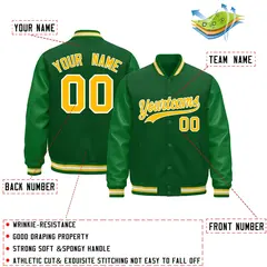 Kelly Green Gold White Varsity Jacket with Faux Leather Sleeves 2