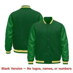 Kelly Green Gold White Varsity Jacket with Faux Leather Sleeves 6
