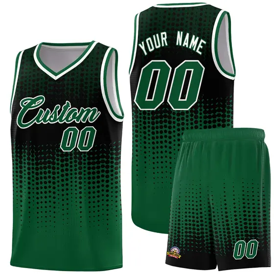 Kelly Green Gradient Dots Pattern Team Basketball Jersey