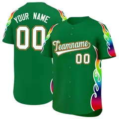 Kelly Green Graffiti Multicolored Flames Baseball Jersey 1