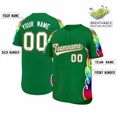 Kelly Green Graffiti Multicolored Flames Baseball Jersey 2