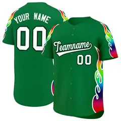Kelly Green Graffiti Multicolored Flames Baseball Jersey 1