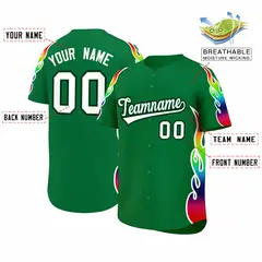 Kelly Green Graffiti Multicolored Flames Baseball Jersey 2