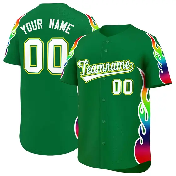Kelly Green Graffiti Multicolored Flames Baseball Jersey