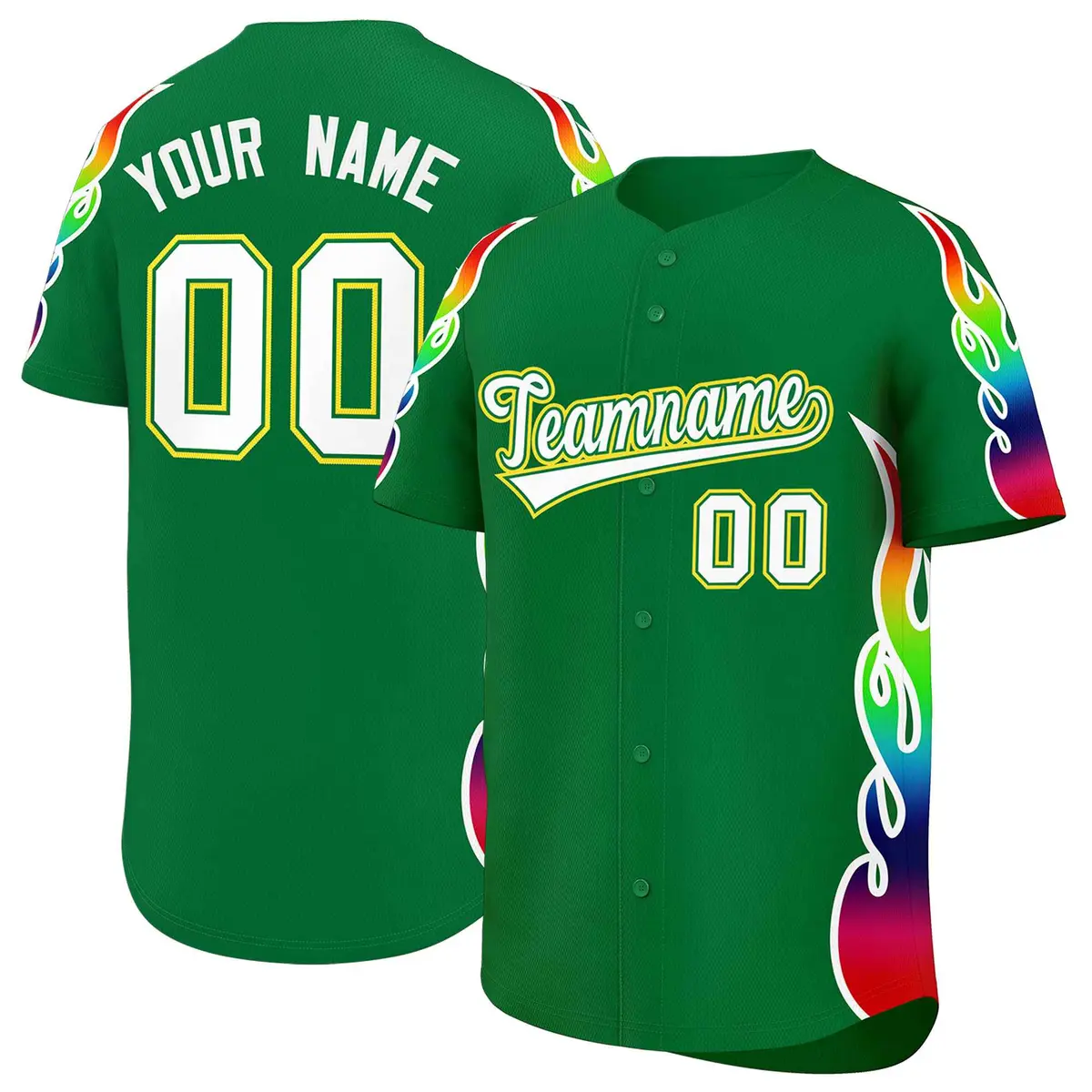 Kelly Green Graffiti Multicolored Flames Baseball Jersey