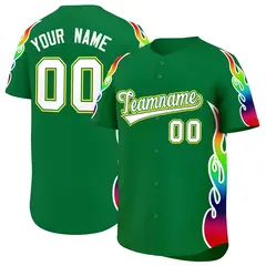 Kelly Green Graffiti Multicolored Flames Baseball Jersey 1