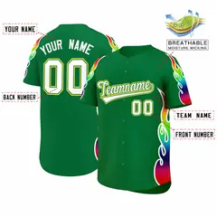 Kelly Green Graffiti Multicolored Flames Baseball Jersey 2