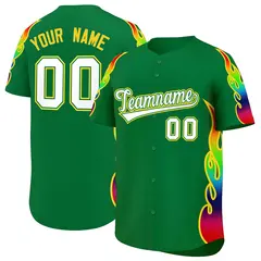 Kelly Green Graffiti Multicolored Flames Baseball Jersey