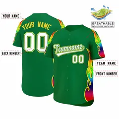 Kelly Green Graffiti Multicolored Flames Baseball Jersey 2