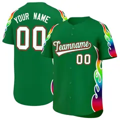 Kelly Green Graffiti Multicolored Flames Baseball Jersey