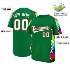Kelly Green Graffiti Multicolored Flames Baseball Jersey 2