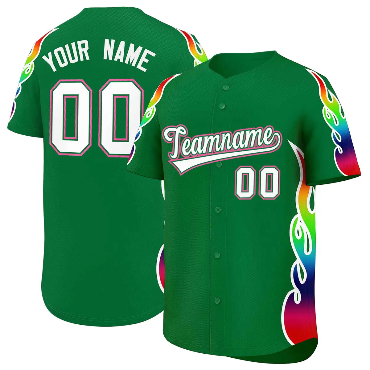 Kelly Green Graffiti Multicolored Flames Baseball Jersey