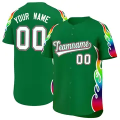 Kelly Green Graffiti Multicolored Flames Baseball Jersey 1