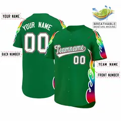 Kelly Green Graffiti Multicolored Flames Baseball Jersey 2