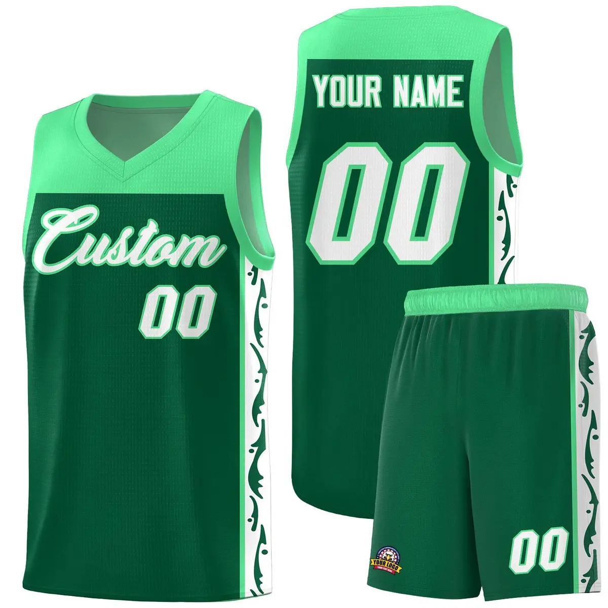 Kelly Green Graffiti Side Pattern Basketball Jersey