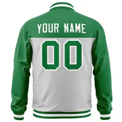 Kelly Green Gray Color Block Full-Zip Letterman Bomber Jacket 4