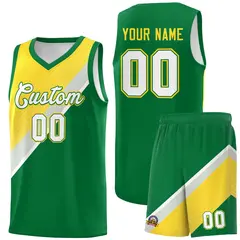 Kelly Green Gray Diagonal Stripes Color Block Basketball Jersey 1